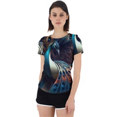 Colorful Peacock Bird Feathers Back Cut Out Sport Tee by Vaneshop