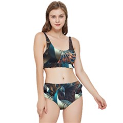 Colorful Peacock Bird Feathers Frilly Bikini Set by Vaneshop