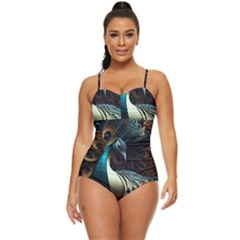 Colorful Peacock Bird Feathers Retro Full Coverage Swimsuit by Vaneshop