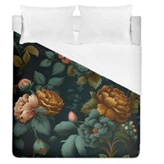 Floral Flower Blossom Turquoise Duvet Cover (queen Size) by Vaneshop