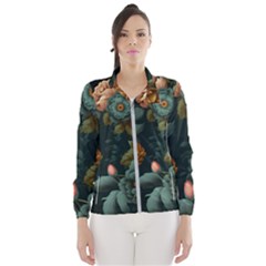 Floral Flower Blossom Turquoise Women s Windbreaker