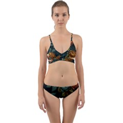 Floral Flower Blossom Turquoise Wrap Around Bikini Set by Vaneshop