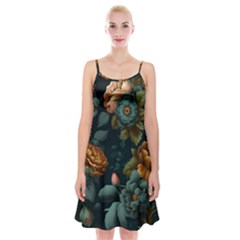 Floral Flower Blossom Turquoise Spaghetti Strap Velvet Dress by Vaneshop