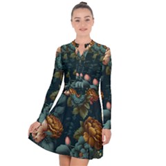 Floral Flower Blossom Turquoise Long Sleeve Panel Dress by Vaneshop