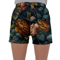 Floral Flower Blossom Turquoise Sleepwear Shorts