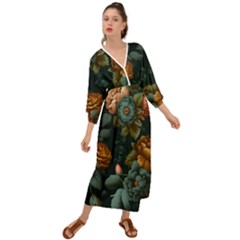 Floral Flower Blossom Turquoise Grecian Style  Maxi Dress by Vaneshop