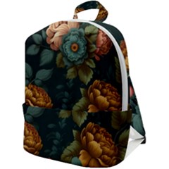 Floral Flower Blossom Turquoise Zip Up Backpack by Vaneshop