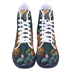 Floral Flower Blossom Turquoise Men s High-top Canvas Sneakers