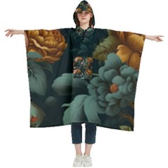 Floral Flower Blossom Turquoise Women s Hooded Rain Ponchos by Vaneshop