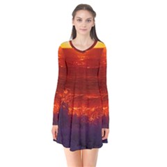 Sea Beach Sunset Sunrise Twilight Long Sleeve V-neck Flare Dress