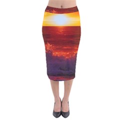 Sea Beach Sunset Sunrise Twilight Velvet Midi Pencil Skirt by Vaneshop