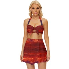 Sea Beach Sunset Sunrise Twilight Vintage Style Bikini Top And Skirt Set 