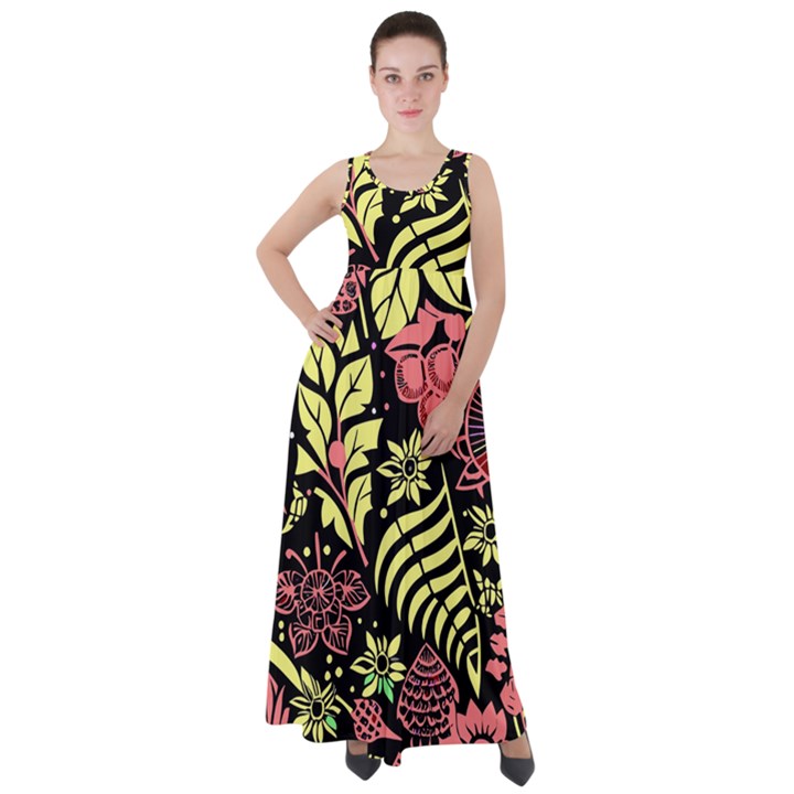 Flower Leaves Floral Flora Nature Empire Waist Velour Maxi Dress