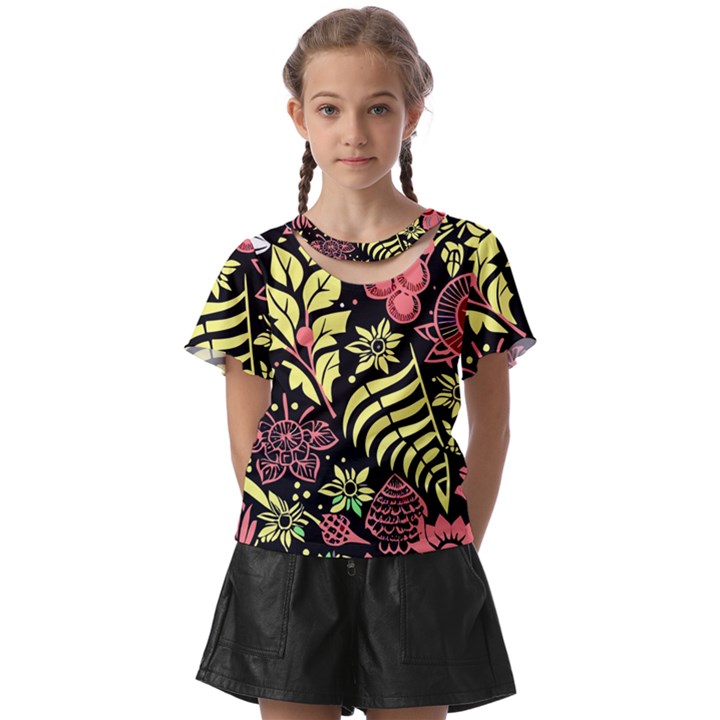 Flower Leaves Floral Flora Nature Kids  Front Cut Tee