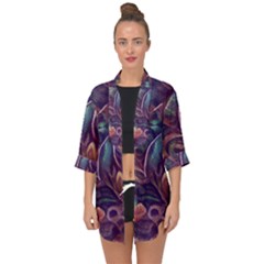 Abstract African Art Pattern Open Front Chiffon Kimono by Vaneshop