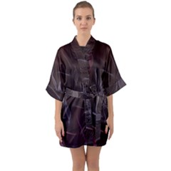 Curve Wave Line Texture Element Half Sleeve Satin Kimono  by Vaneshop