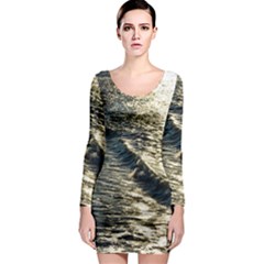 Wave Water Surface Sea Ocean Liquid Long Sleeve Bodycon Dress by Vaneshop