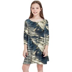 Wave Water Surface Sea Ocean Liquid Kids  Quarter Sleeve Skater Dress by Vaneshop