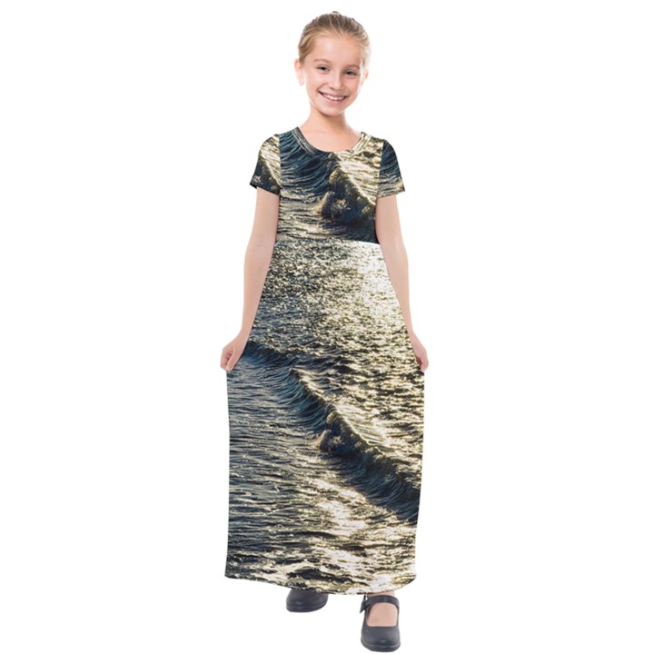 Wave Water Surface Sea Ocean Liquid Kids  Short Sleeve Maxi Dress