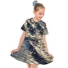 Wave Water Surface Sea Ocean Liquid Kids  Short Sleeve Shirt Dress by Vaneshop