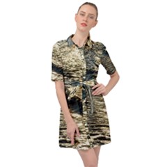 Wave Water Surface Sea Ocean Liquid Belted Shirt Dress by Vaneshop