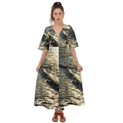 Wave Water Surface Sea Ocean Liquid Kimono Sleeve Boho Dress by Vaneshop