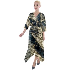 Wave Water Surface Sea Ocean Liquid Quarter Sleeve Wrap Front Maxi Dress by Vaneshop