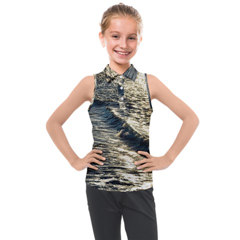 Wave Water Surface Sea Ocean Liquid Kids  Sleeveless Polo Tee by Vaneshop