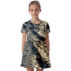 Wave Water Surface Sea Ocean Liquid Kids  Short Sleeve Pinafore Style Dress by Vaneshop