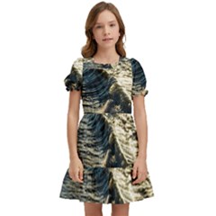 Wave Water Surface Sea Ocean Liquid Kids  Puff Sleeved Dress by Vaneshop