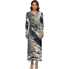 Wave Water Surface Sea Ocean Liquid Long Sleeve Longline Maxi Dress by Vaneshop