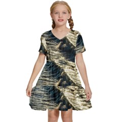 Wave Water Surface Sea Ocean Liquid Kids  Short Sleeve Tiered Mini Dress by Vaneshop