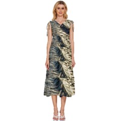 Wave Water Surface Sea Ocean Liquid V-neck Drawstring Shoulder Sleeveless Maxi Dress by Vaneshop