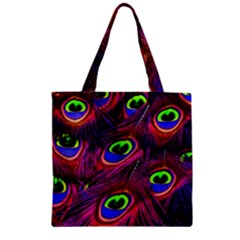 Peacock Feathers Color Plumage Zipper Grocery Tote Bag by Celenk