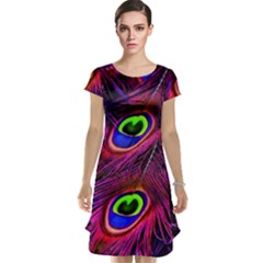 Peacock Feathers Color Plumage Cap Sleeve Nightdress by Celenk