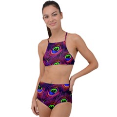 Peacock Feathers Color Plumage Halter Tankini Set by Celenk