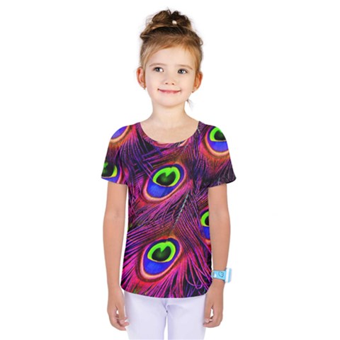 Peacock Feathers Color Plumage Kids  One Piece Tee by Celenk