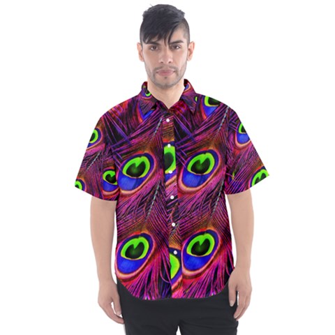 Peacock Feathers Color Plumage Men s Short Sleeve Shirt by Celenk