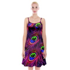 Peacock Feathers Color Plumage Spaghetti Strap Velvet Dress