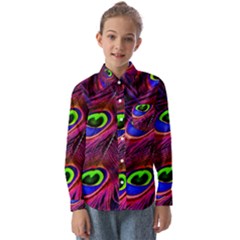 Peacock Feathers Color Plumage Kids  Long Sleeve Shirt by Celenk