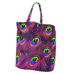 Peacock Feathers Color Plumage Giant Grocery Tote by Celenk