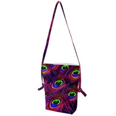 Peacock Feathers Color Plumage Folding Shoulder Bag by Celenk