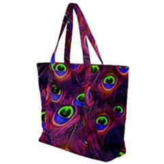 Peacock Feathers Color Plumage Zip Up Canvas Bag by Celenk