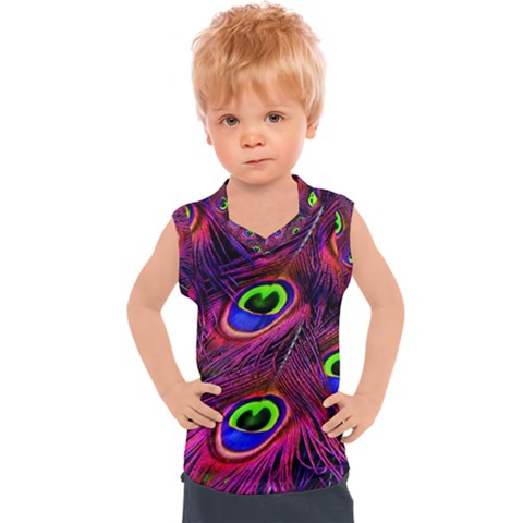 Peacock Feathers Color Plumage Kids  Sport Tank Top by Celenk