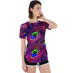 Peacock Feathers Color Plumage Perpetual Short Sleeve T-shirt by Celenk