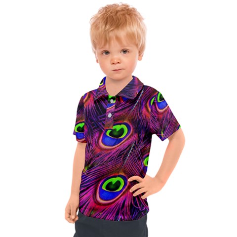 Peacock Feathers Color Plumage Kids  Polo Tee by Celenk