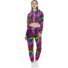 Peacock Feathers Color Plumage Cropped Zip Up Lounge Set by Celenk