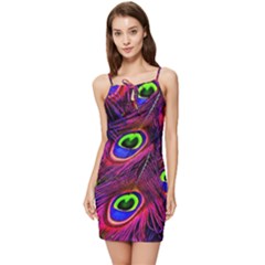 Peacock Feathers Color Plumage Summer Tie Front Dress by Celenk