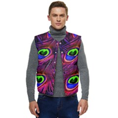 Peacock Feathers Color Plumage Men s Short Button Up Puffer Vest	 by Celenk