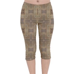 Abstract Wood Design Floor Texture Velvet Capri Leggings  by Celenk